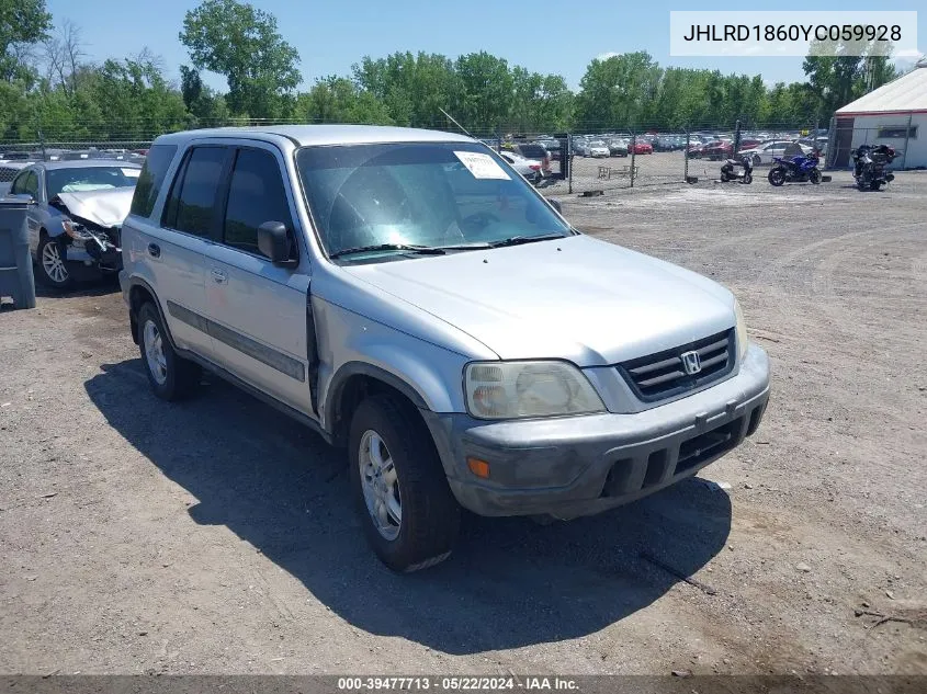 2000 Honda Cr-V Ex VIN: JHLRD1860YC059928 Lot: 39477713