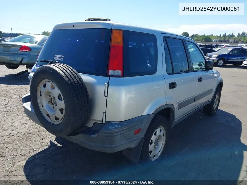 2000 Honda Cr-V Lx VIN: JHLRD2842YC000061 Lot: 39859184