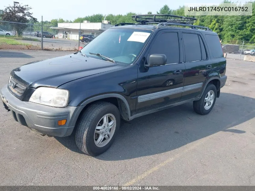 2000 Honda Cr-V Lx VIN: JHLRD1745YC016752 Lot: 40026160