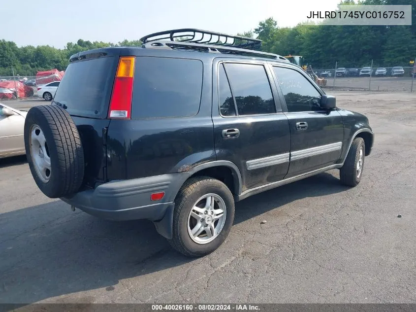 2000 Honda Cr-V Lx VIN: JHLRD1745YC016752 Lot: 40026160