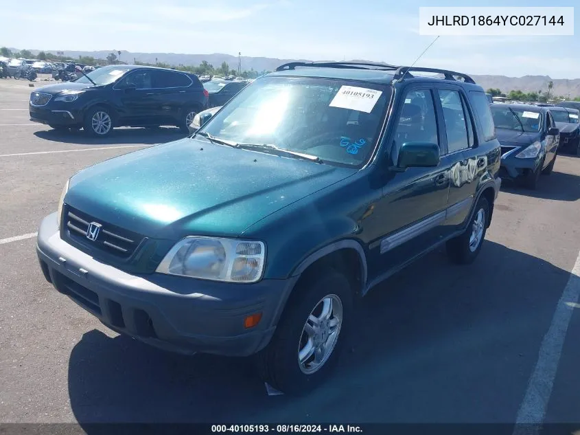 2000 Honda Cr-V Ex VIN: JHLRD1864YC027144 Lot: 40105193