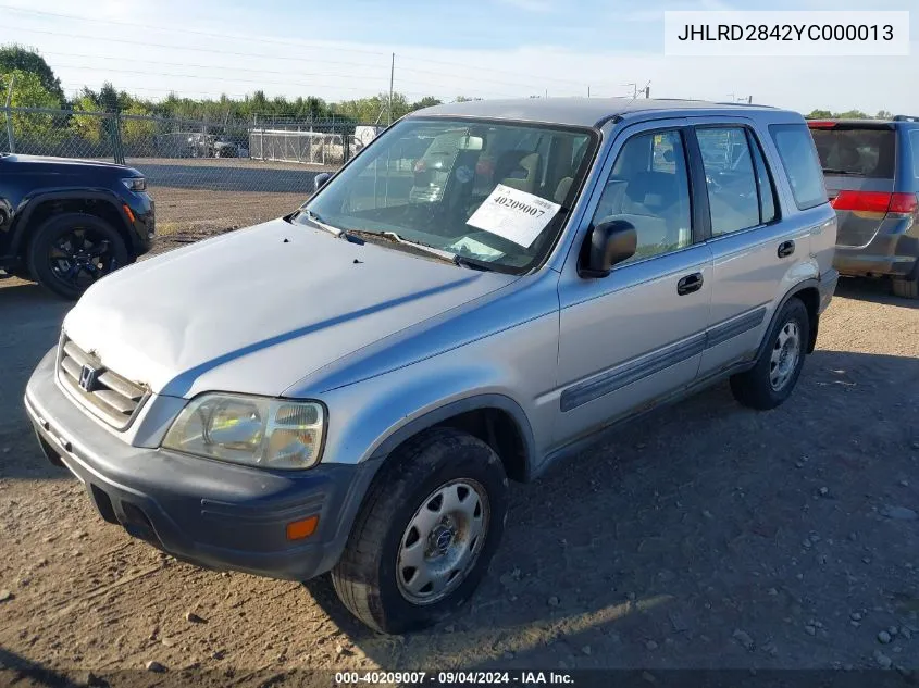 2000 Honda Cr-V Lx VIN: JHLRD2842YC000013 Lot: 40209007