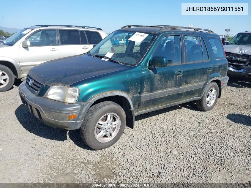 2000 Honda Cr-V Ex VIN: JHLRD1866YS011551 Lot: 40219876