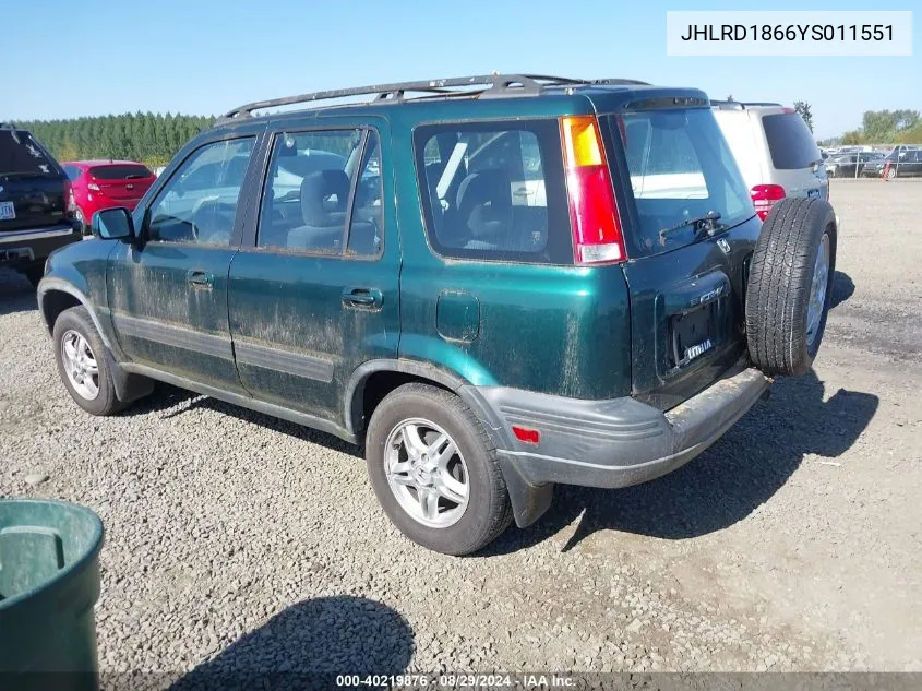 2000 Honda Cr-V Ex VIN: JHLRD1866YS011551 Lot: 40219876