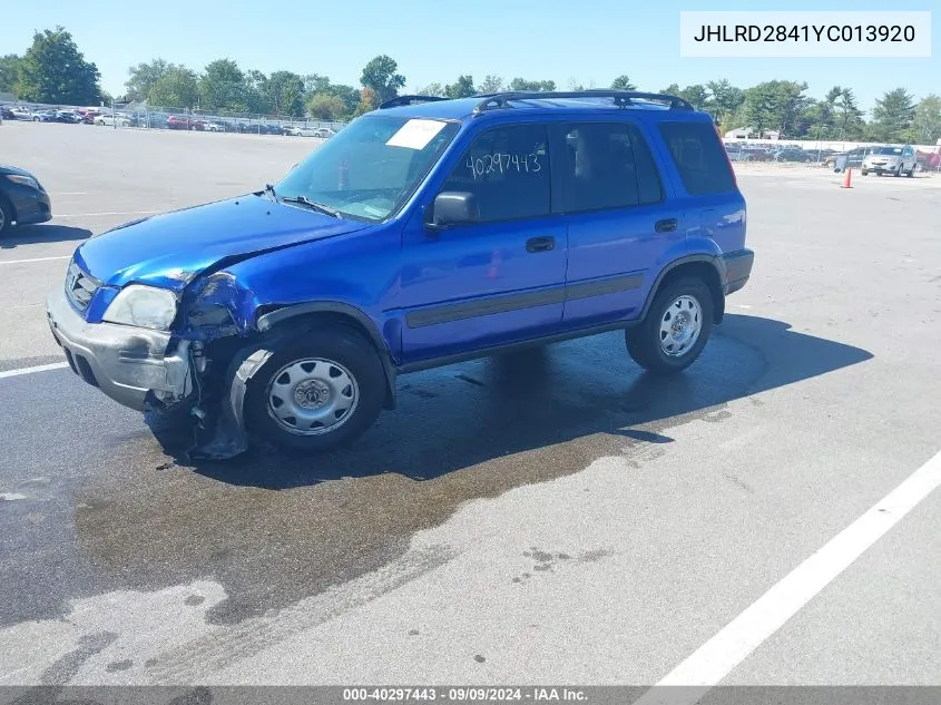 2000 Honda Cr-V Lx VIN: JHLRD2841YC013920 Lot: 40297443