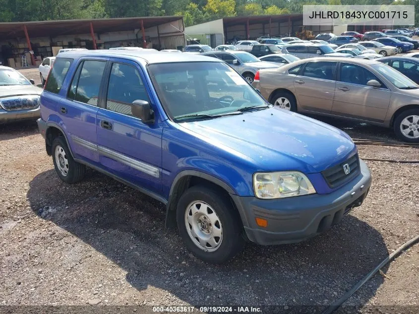 2000 Honda Cr-V Lx VIN: JHLRD1843YC001715 Lot: 40363617