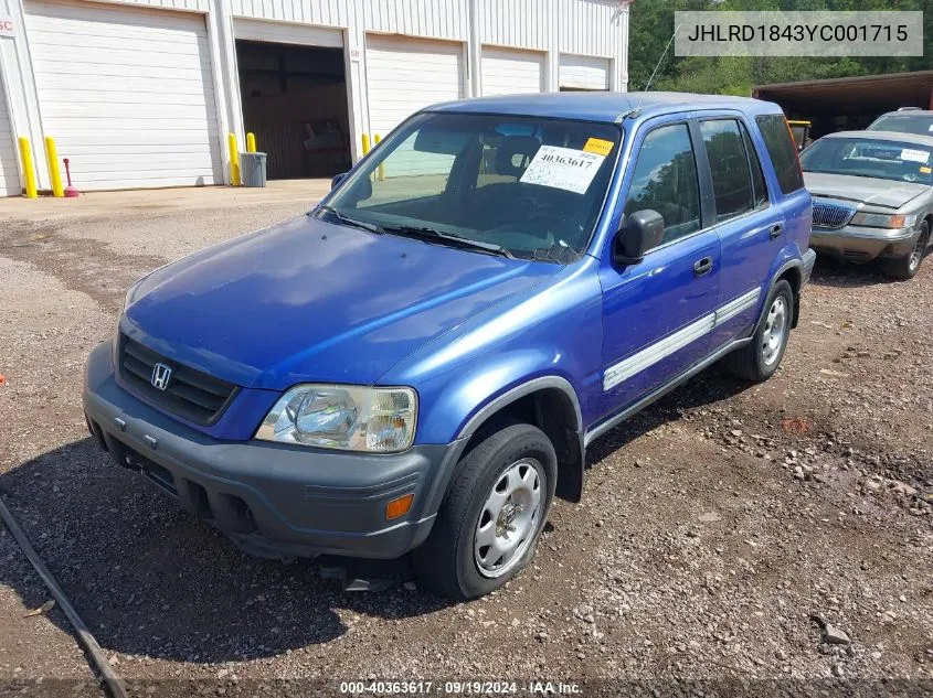 2000 Honda Cr-V Lx VIN: JHLRD1843YC001715 Lot: 40363617