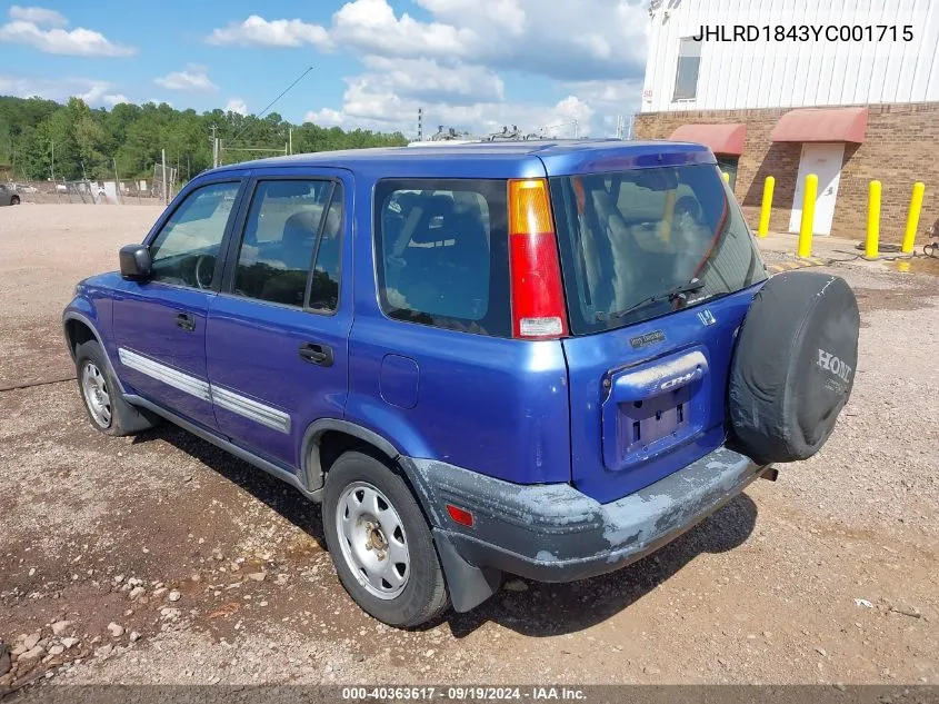 2000 Honda Cr-V Lx VIN: JHLRD1843YC001715 Lot: 40363617