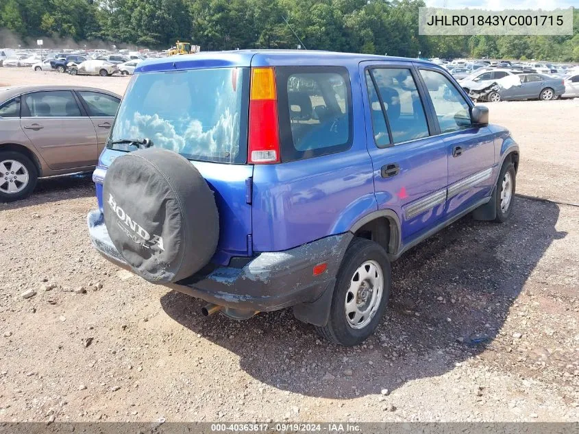 2000 Honda Cr-V Lx VIN: JHLRD1843YC001715 Lot: 40363617