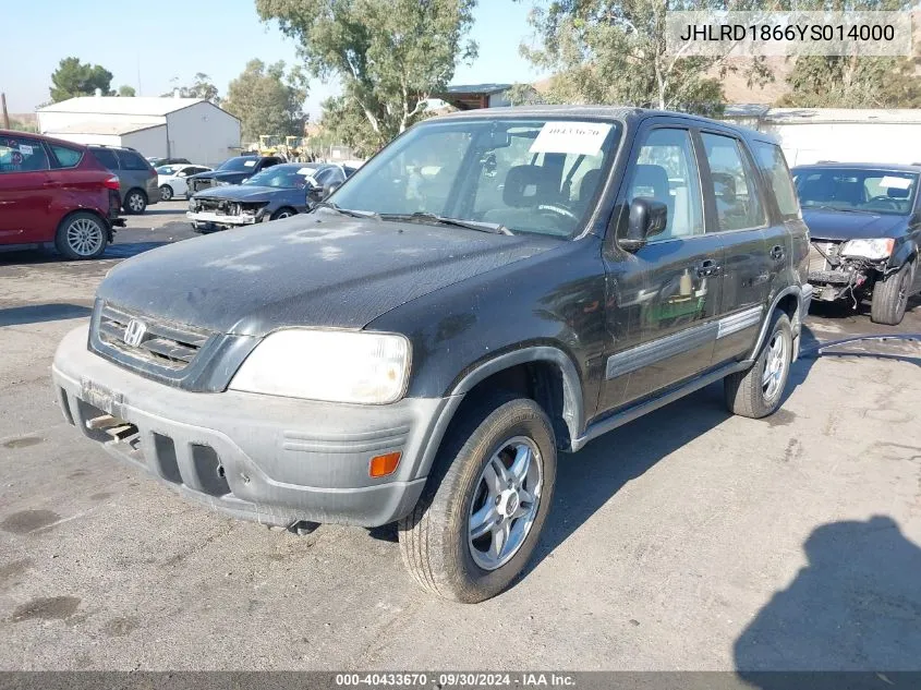 2000 Honda Cr-V Ex VIN: JHLRD1866YS014000 Lot: 40433670