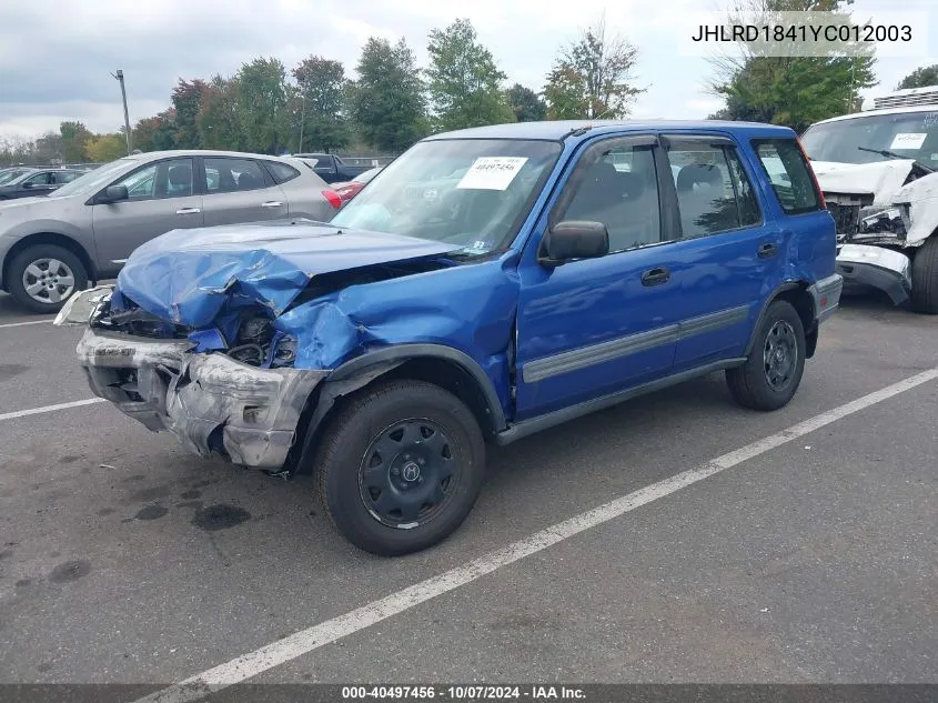 2000 Honda Cr-V Lx VIN: JHLRD1841YC012003 Lot: 40497456