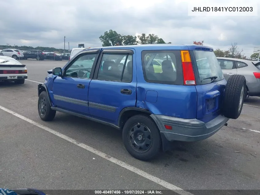 2000 Honda Cr-V Lx VIN: JHLRD1841YC012003 Lot: 40497456