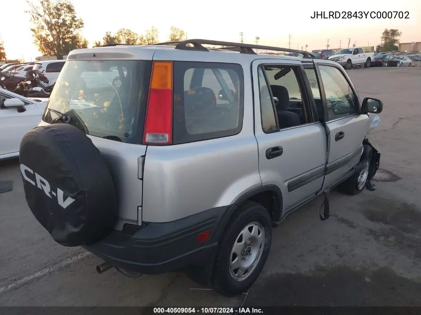 2000 Honda Cr-V Lx VIN: JHLRD2843YC000702 Lot: 40509054