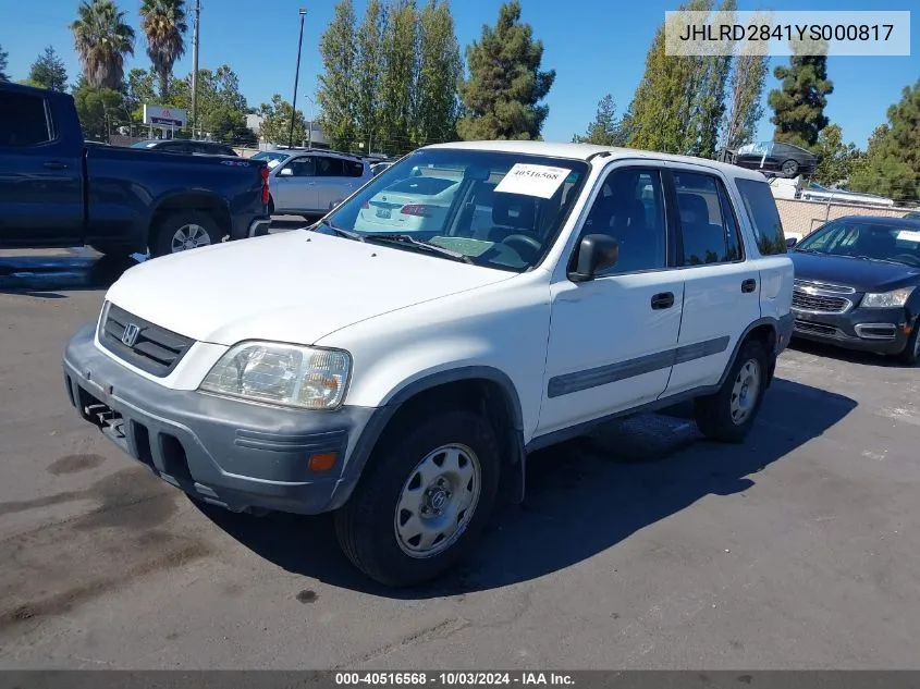 2000 Honda Cr-V Lx VIN: JHLRD2841YS000817 Lot: 40516568