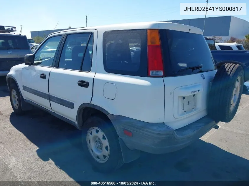 2000 Honda Cr-V Lx VIN: JHLRD2841YS000817 Lot: 40516568