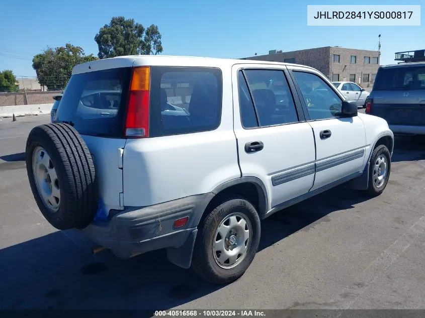 2000 Honda Cr-V Lx VIN: JHLRD2841YS000817 Lot: 40516568