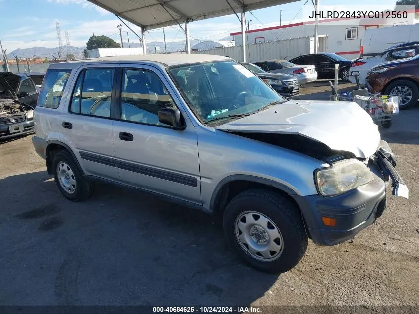 2000 Honda Cr-V Lx VIN: JHLRD2843YC012560 Lot: 40684625