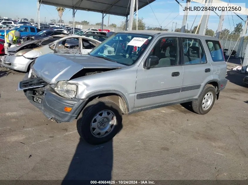 2000 Honda Cr-V Lx VIN: JHLRD2843YC012560 Lot: 40684625