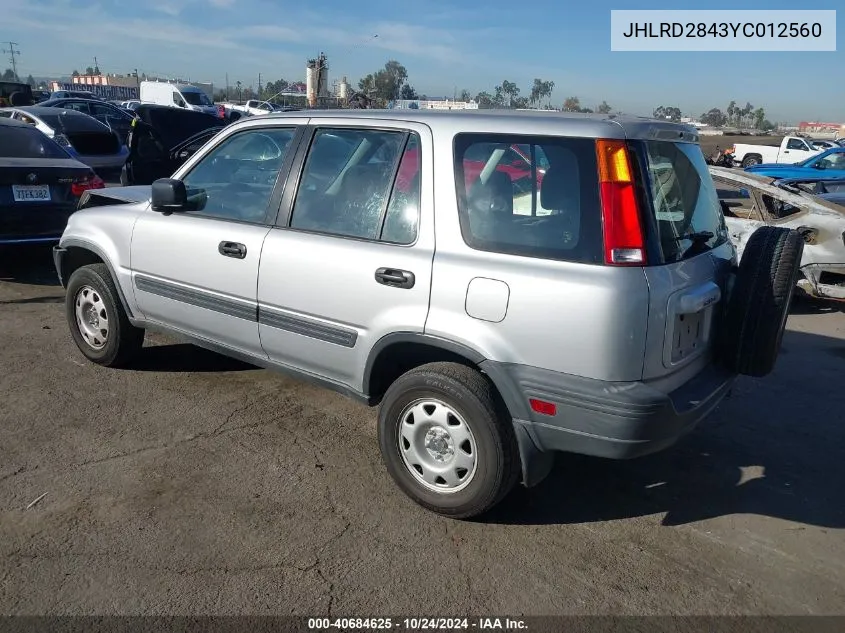 2000 Honda Cr-V Lx VIN: JHLRD2843YC012560 Lot: 40684625