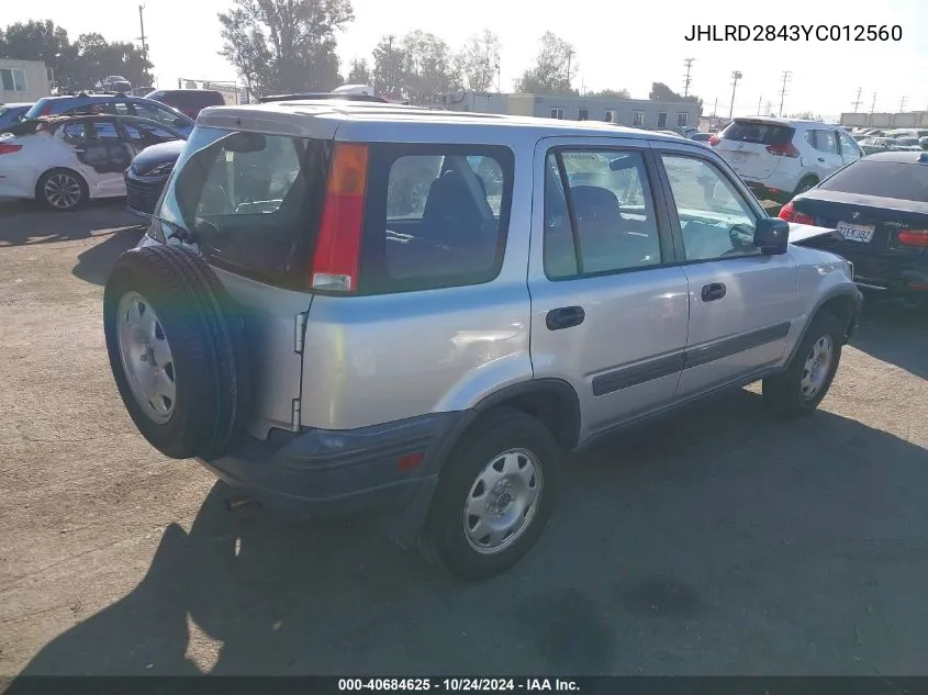 2000 Honda Cr-V Lx VIN: JHLRD2843YC012560 Lot: 40684625