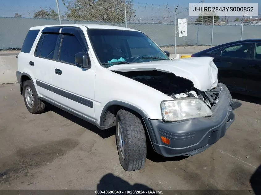 2000 Honda Cr-V Lx VIN: JHLRD2843YS000852 Lot: 40696543