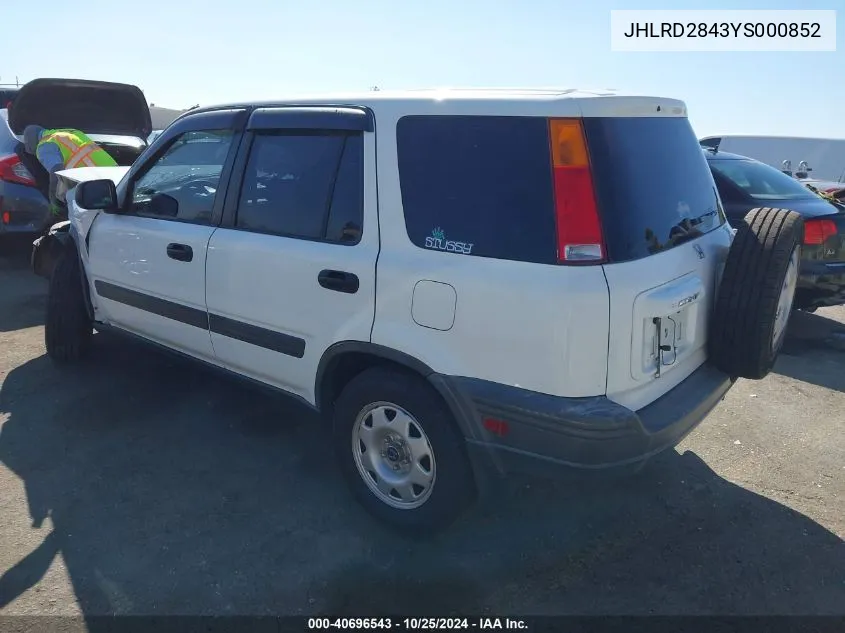 2000 Honda Cr-V Lx VIN: JHLRD2843YS000852 Lot: 40696543