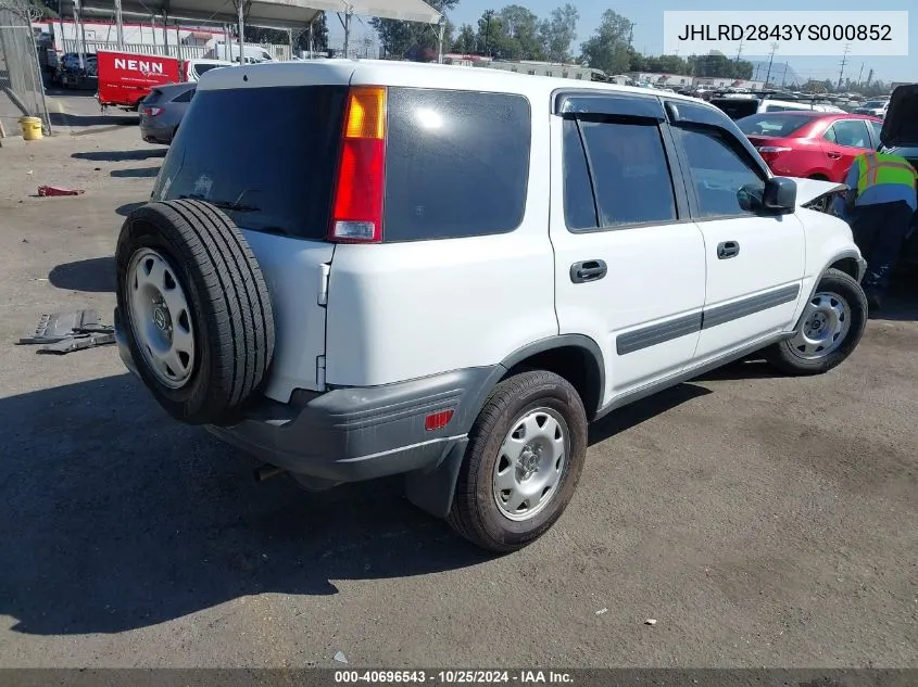 2000 Honda Cr-V Lx VIN: JHLRD2843YS000852 Lot: 40696543