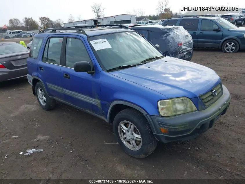 2000 Honda Cr-V Lx VIN: JHLRD1843YC022905 Lot: 40737409