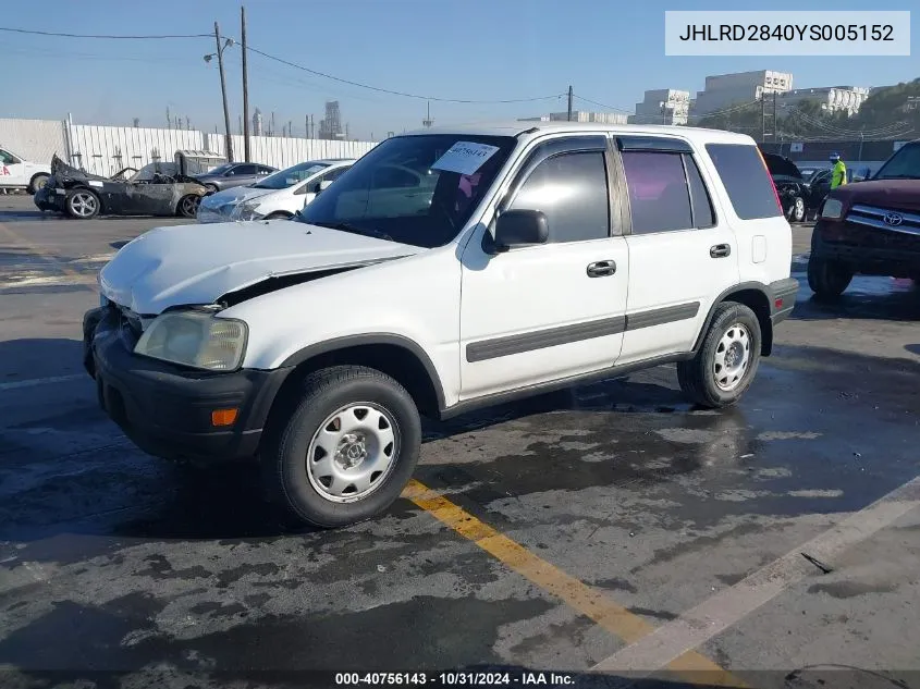 2000 Honda Cr-V Lx VIN: JHLRD2840YS005152 Lot: 40756143