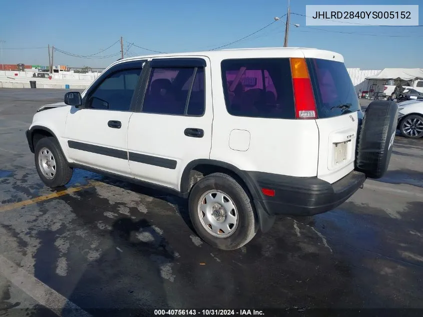 2000 Honda Cr-V Lx VIN: JHLRD2840YS005152 Lot: 40756143