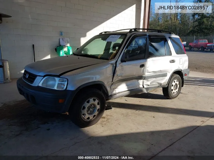 2000 Honda Cr-V Lx VIN: JHLRD1848YC028957 Lot: 40802533