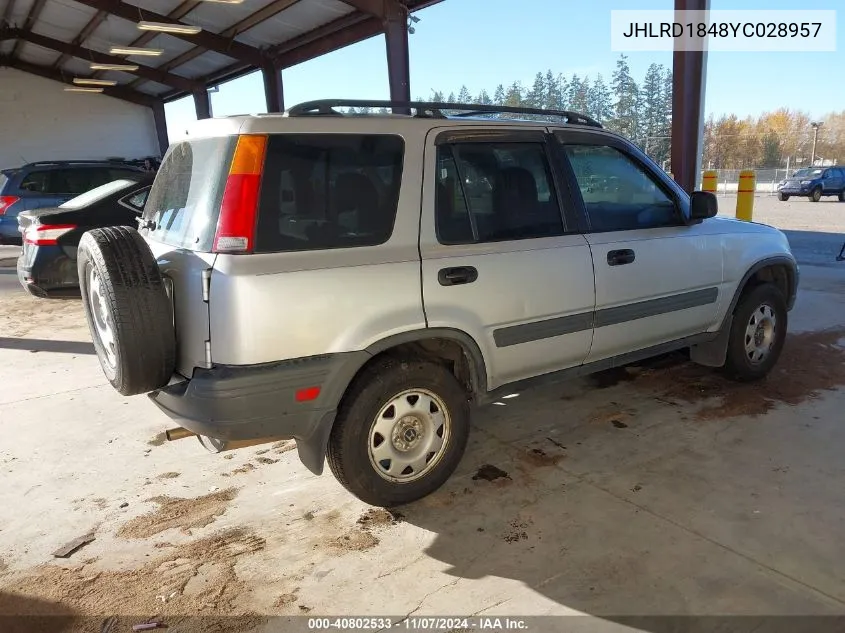 2000 Honda Cr-V Lx VIN: JHLRD1848YC028957 Lot: 40802533