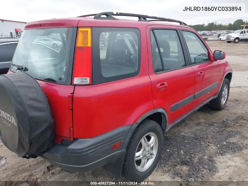 2000 Honda Cr-V Ex VIN: JHLRD1860YC033894 Lot: 40827294