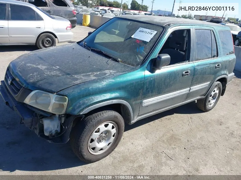 2000 Honda Cr-V Lx VIN: JHLRD2846YC001116 Lot: 40831258