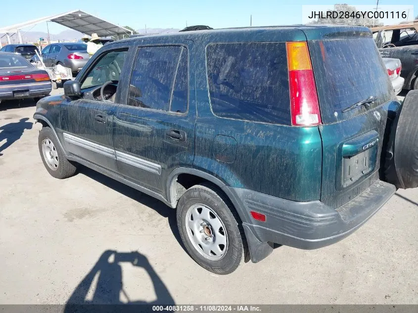 2000 Honda Cr-V Lx VIN: JHLRD2846YC001116 Lot: 40831258