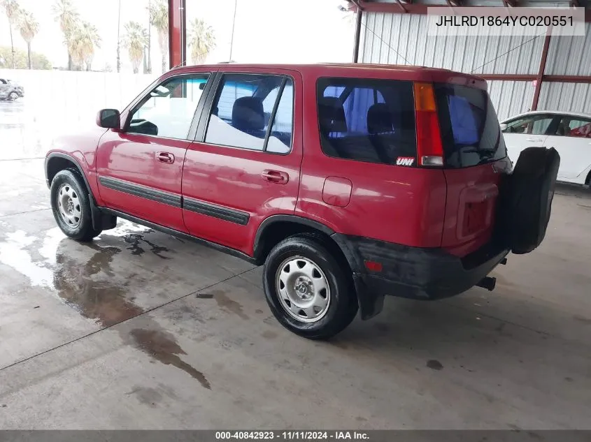 2000 Honda Cr-V Ex VIN: JHLRD1864YC020551 Lot: 40842923