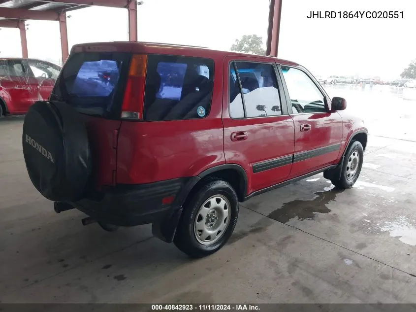 2000 Honda Cr-V Ex VIN: JHLRD1864YC020551 Lot: 40842923