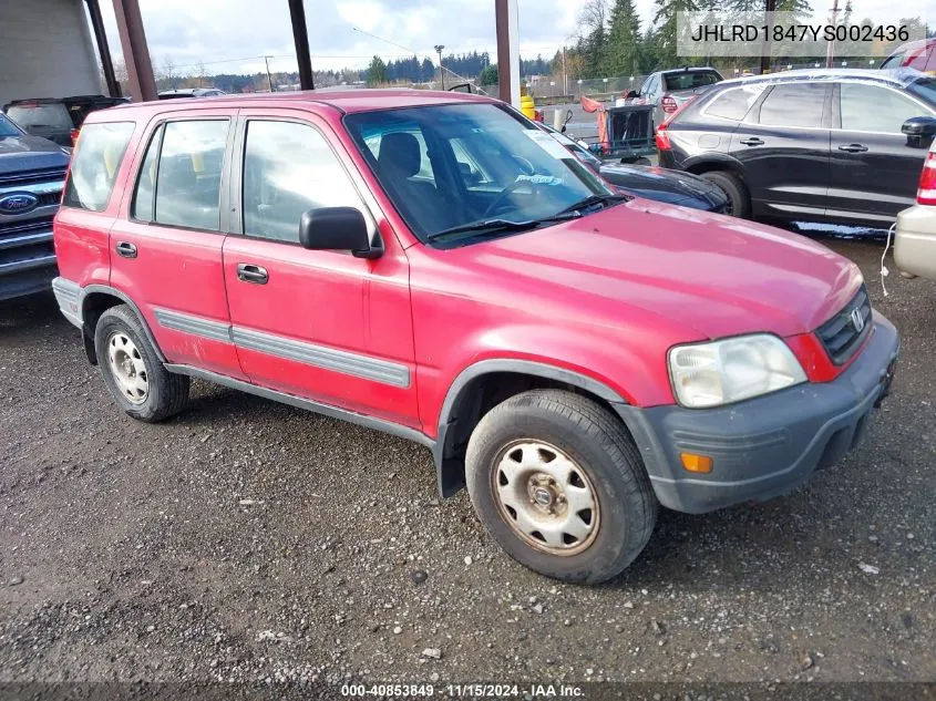 2000 Honda Cr-V Lx VIN: JHLRD1847YS002436 Lot: 40853849