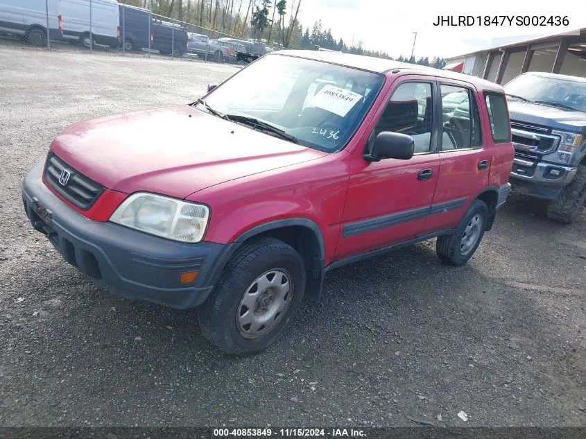 2000 Honda Cr-V Lx VIN: JHLRD1847YS002436 Lot: 40853849