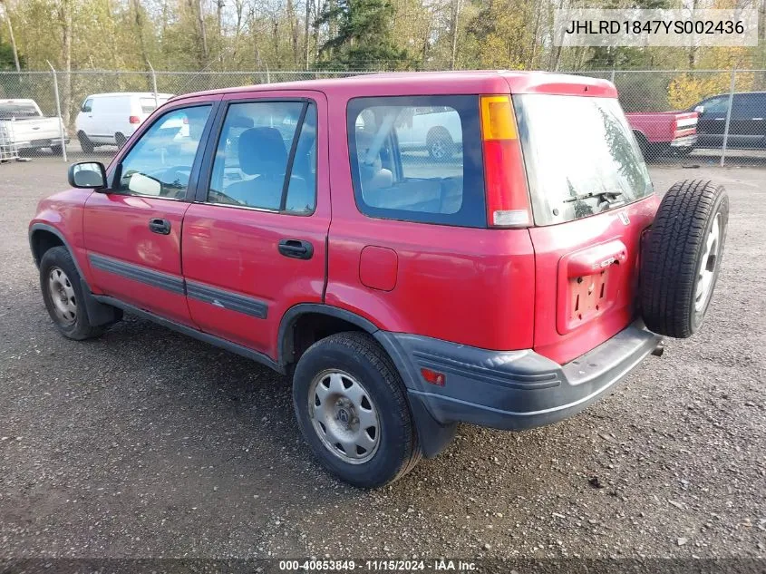 2000 Honda Cr-V Lx VIN: JHLRD1847YS002436 Lot: 40853849