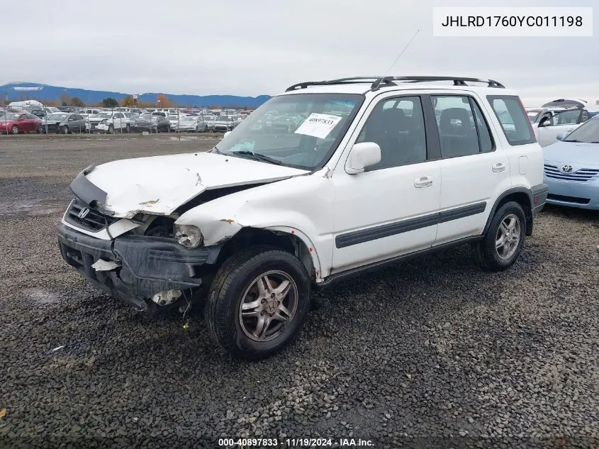 2000 Honda Cr-V Ex VIN: JHLRD1760YC011198 Lot: 40897833