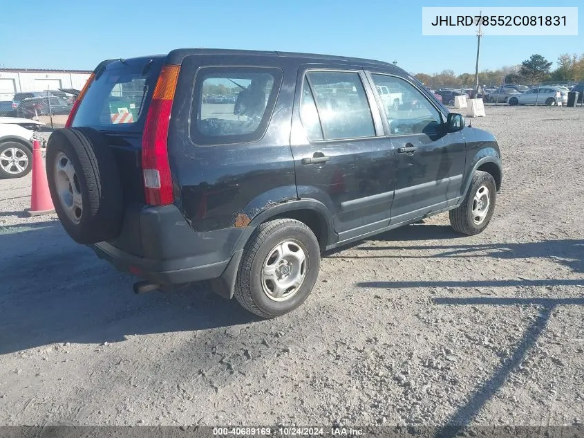 2002 Honda Cr-V Lx VIN: JHLRD78552C081831 Lot: 40689169