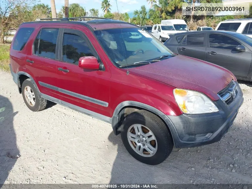 2002 Honda Cr-V Ex VIN: SHSRD78892U003961 Lot: 40745925