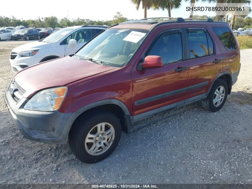 2002 Honda Cr-V Ex VIN: SHSRD78892U003961 Lot: 40745925