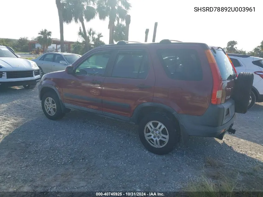 2002 Honda Cr-V Ex VIN: SHSRD78892U003961 Lot: 40745925