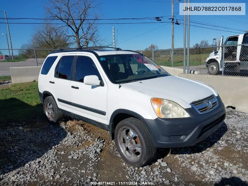 2002 Honda Cr-V Ex VIN: JHLRD78822C017868 Lot: 40774421