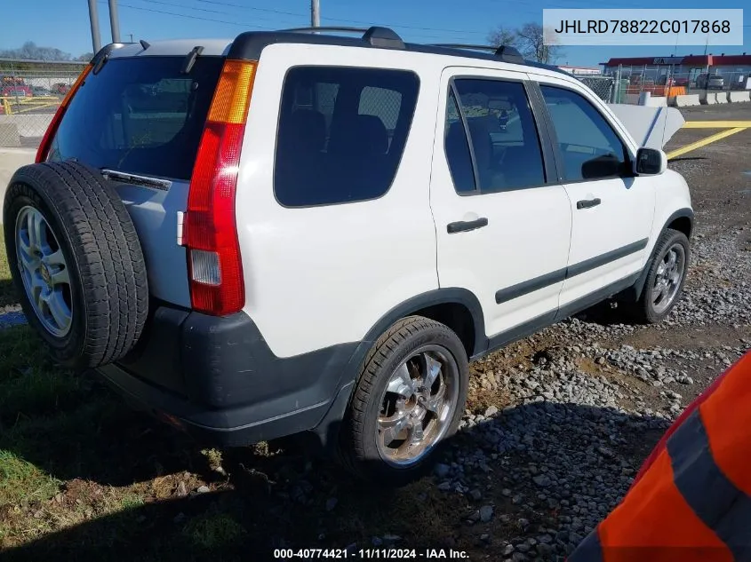 2002 Honda Cr-V Ex VIN: JHLRD78822C017868 Lot: 40774421