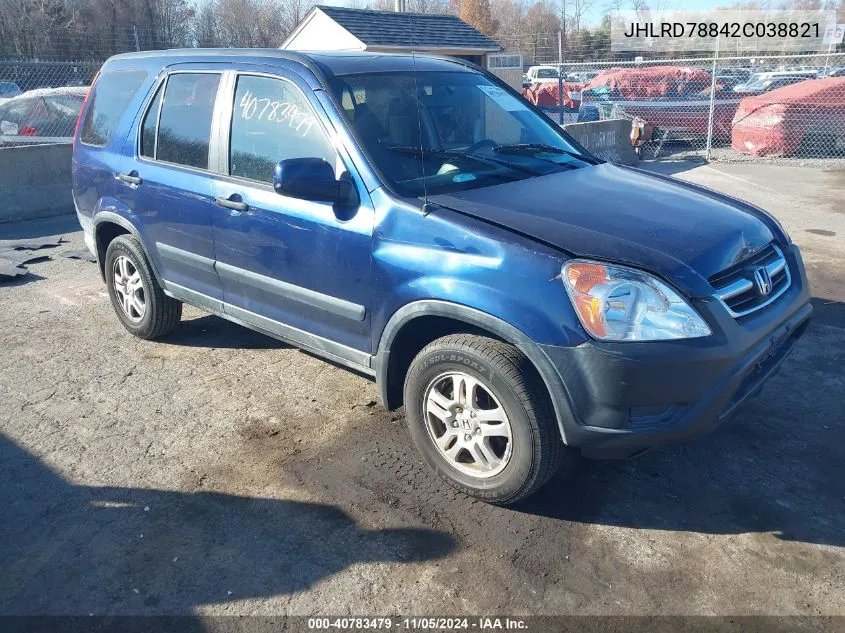 2002 Honda Cr-V Ex VIN: JHLRD78842C038821 Lot: 40783479