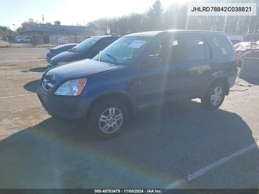 2002 Honda Cr-V Ex VIN: JHLRD78842C038821 Lot: 40783479