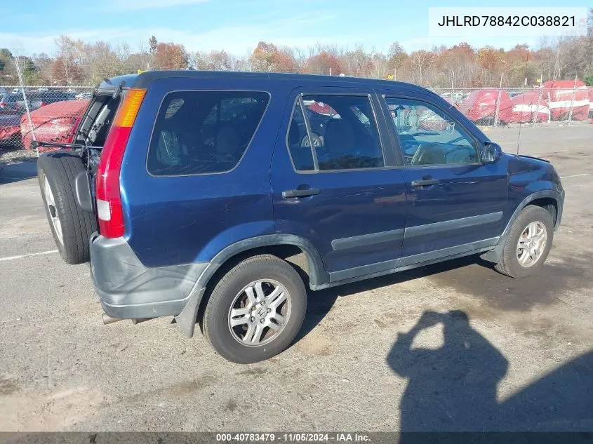 2002 Honda Cr-V Ex VIN: JHLRD78842C038821 Lot: 40783479